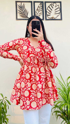 raajshri collection Casual Floral Print Women Red, Beige Top