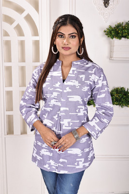 ASTRAX Casual Printed, Geometric Print Women Light Blue Top