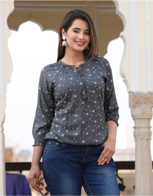 VSUNDRA Party Printed Women Black Top