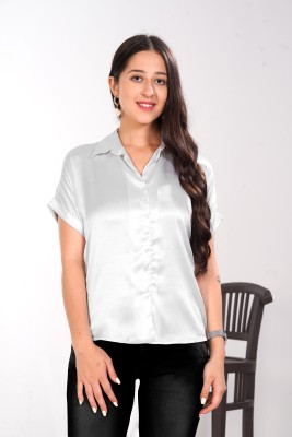 Ann Springs Casual Solid Women White Top