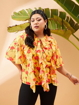 SASSAFRAS Curve Casual Printed Women Yellow, Red Top