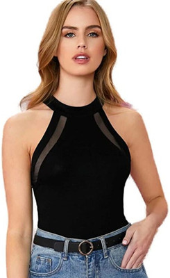 Leoty Casual Solid Women Black Top