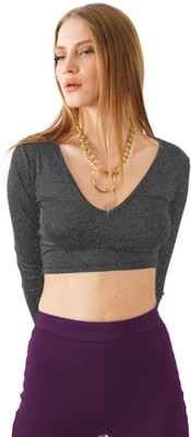THE BLAZZE Casual Solid Women Grey Top
