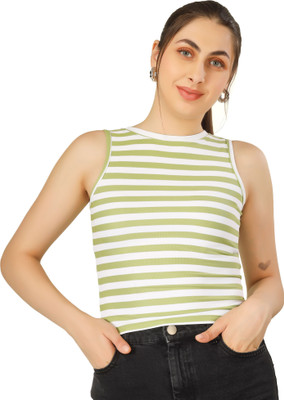 BlueFicus Casual Striped Women Green, Beige Top
