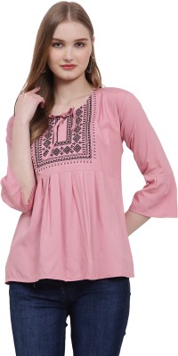 GalaxyBubble Casual Embroidered Women Pink Top