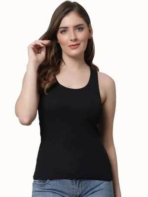 KEX Casual Solid Women Black Top
