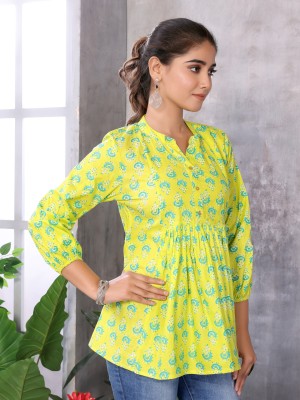 sanchay Party Printed Women Yellow Top