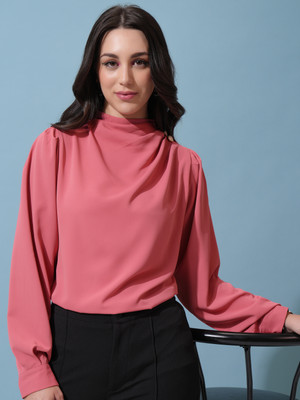 Tokyo Talkies Casual Solid Women Pink Top