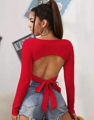 Heilig Casual Solid Women Red Top