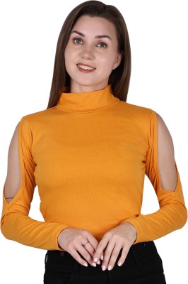 SAIOM Casual Solid Women Yellow Top