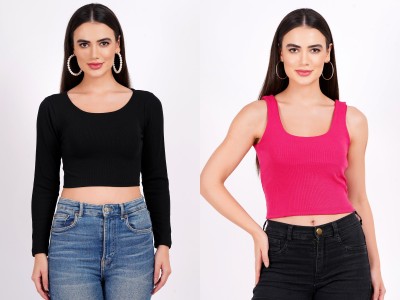 SUGARCANNE Formal Solid Women Black, Pink Top