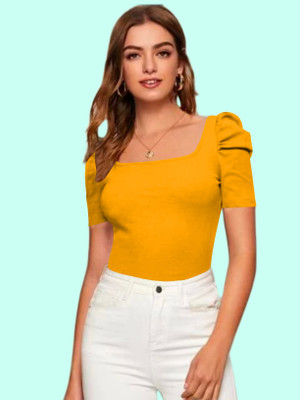 Maheshvi Casual Solid Women Yellow Top
