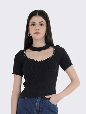 CHEMISTRY Casual Self Design Women Black Top