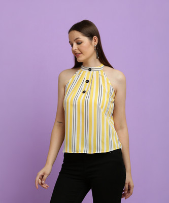 CLOTHINK India Casual Printed Women Yellow, White, Black Top