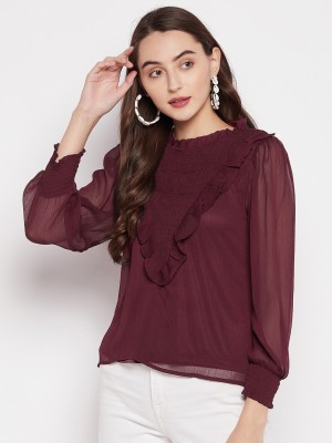 MADAME Casual Solid Women Maroon Top