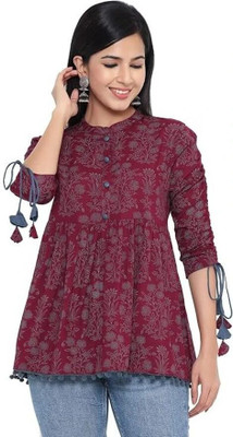 PaliwalArts Casual Floral Print Women Maroon Top