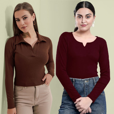 Maheshvi Casual Solid Women Maroon Top