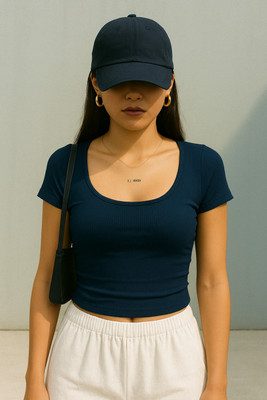 Rockwell Casual Solid Women Dark Blue Top