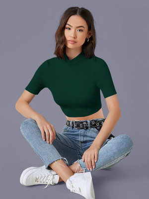 Kashonaa Casual Solid Women Dark Green Top