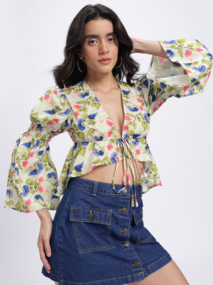 Glitchez Casual Printed Women Green Top