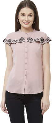 GO.4.IT Casual Cap Sleeve Embroidered Women Pink Top