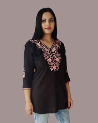 JAITRAAPPARELS Party Embroidered Women Black Top