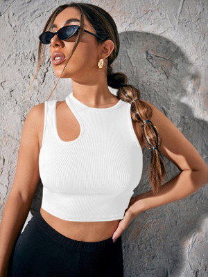 Stair Casual Solid Women White Top