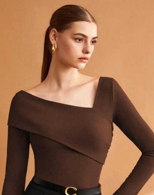 HANVIK Casual Self Design Women Brown Top