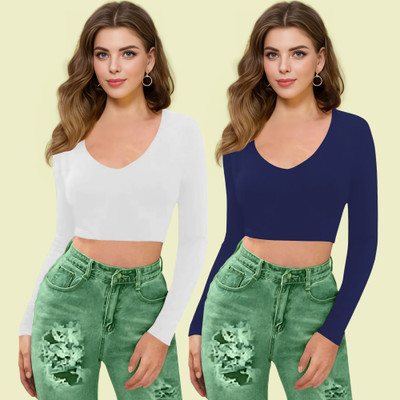 Kashonaa Casual Solid Women Dark Blue Top