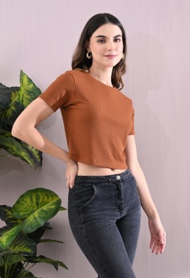 UNIFringe Casual Solid Women Brown Top