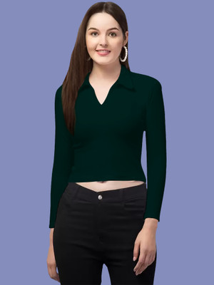 NAVYANKAA Casual Solid Women Dark Green Top