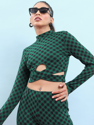 Tokyo Talkies Casual Checkered Women Dark Green, Black Top