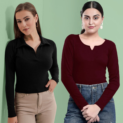 Maheshvi Casual Solid Women Maroon Top