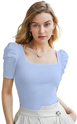 SRI Casual Solid Women Light Blue Top