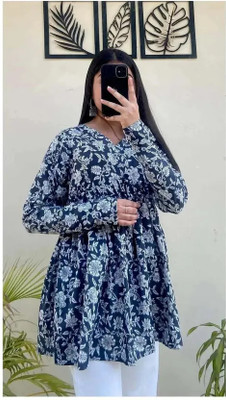 BIBHATSU Casual Floral Print Women Blue Top