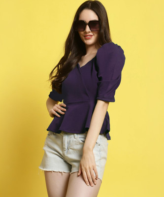 Fabflee Casual Solid Women Purple Top