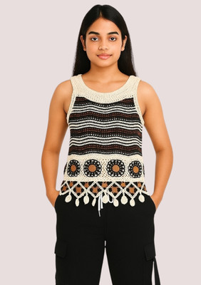 Epicedesigns Casual Self Design Women White, Beige Top