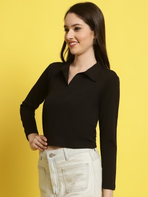 PROVOGUE Casual Solid Women Black Top