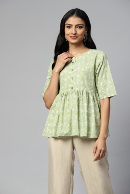 Oh Mi Dios Casual Printed Women Green Top