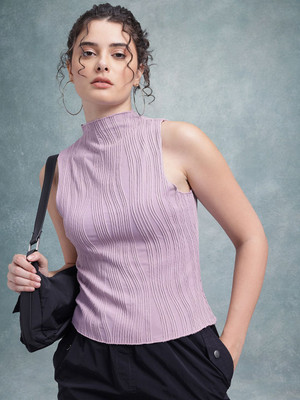 Roadster Casual Self Design Women Brown Top