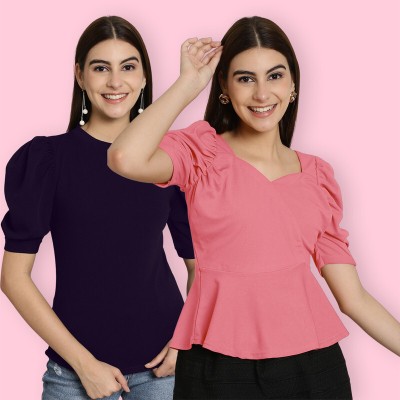 Tromko Casual Solid Women Black, Pink Top