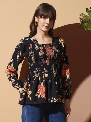 OTABU Casual Printed Women Black Top