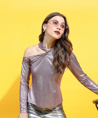 Tokyo Talkies Party Solid Women Grey Top