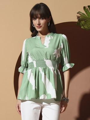 OTABU Casual Printed Women Green Top