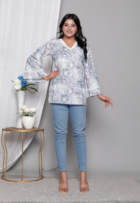 sonafashion Casual Printed Women Grey Top