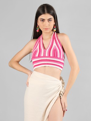 CHKOKKO Casual Printed Women Pink, White Top