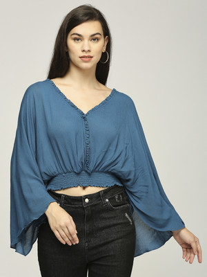 ITI Casual Solid Women Blue Top