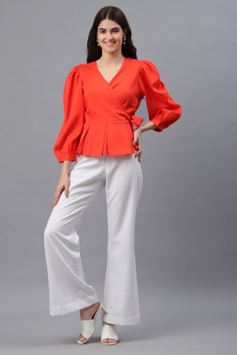ADRIANA Party Solid Women Red Top