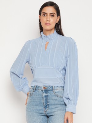 MADAME Party Striped Women Blue Top