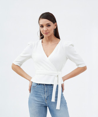 HARPA Casual Solid Women White Top